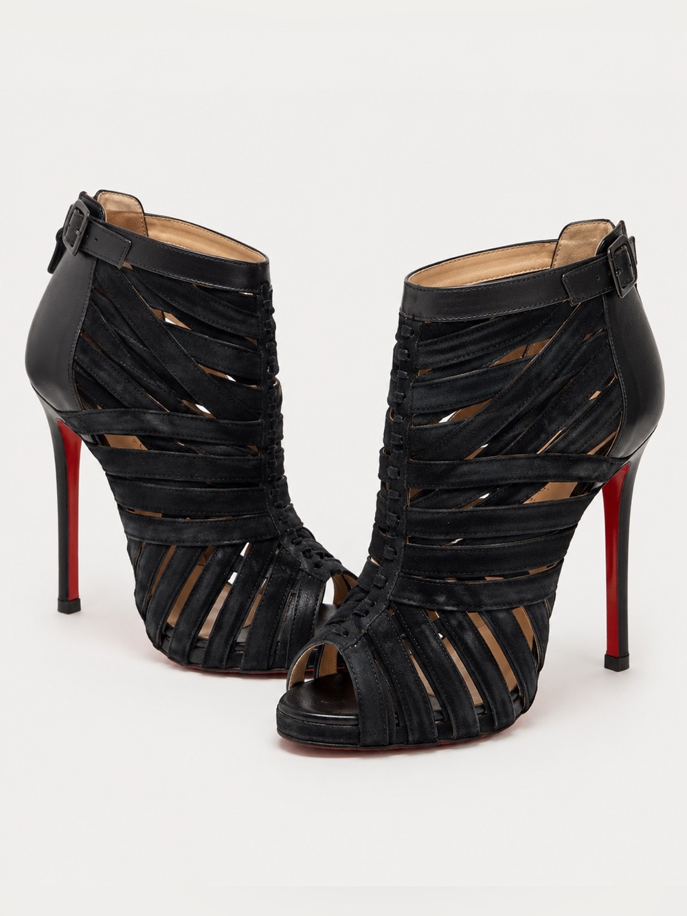 Christian Louboutin Black Cage Bootie Heels Red Sole Size 36